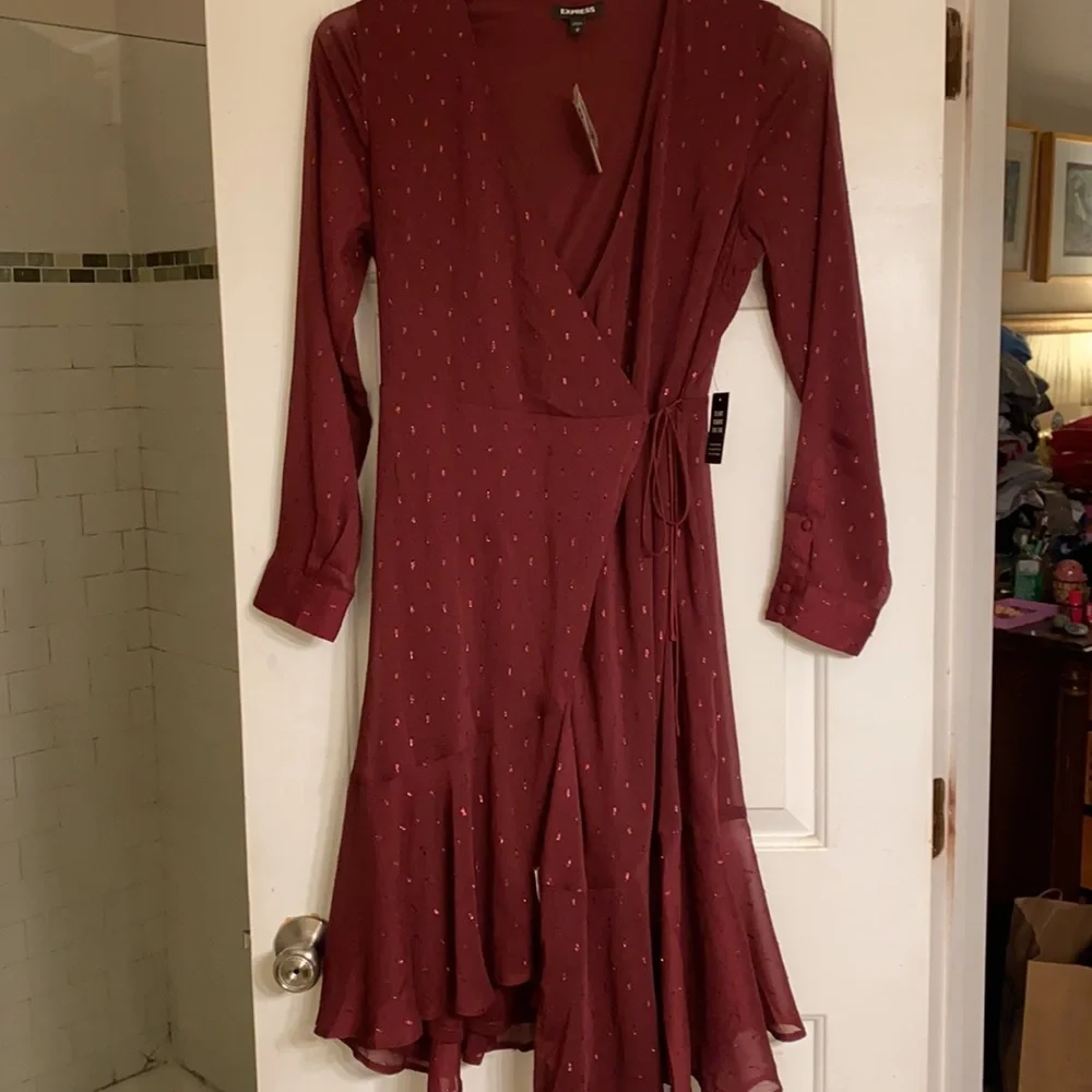 Express holiday sparkle wrap dress - Picture 9 of 12